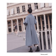 秋冬新款毛呢外套女中長款韓版寬松氣質顯瘦赫本風過膝呢子大衣冬