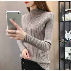 加絨/不加絨秋冬裝半高領針織衫女韓版大碼修身長袖毛衣內(nèi)搭上衣