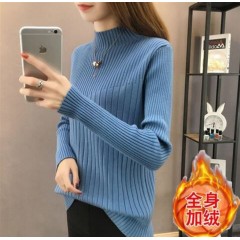 加絨/不加絨秋冬裝半高領針織衫女韓版大碼修身長袖毛衣內(nèi)搭上衣